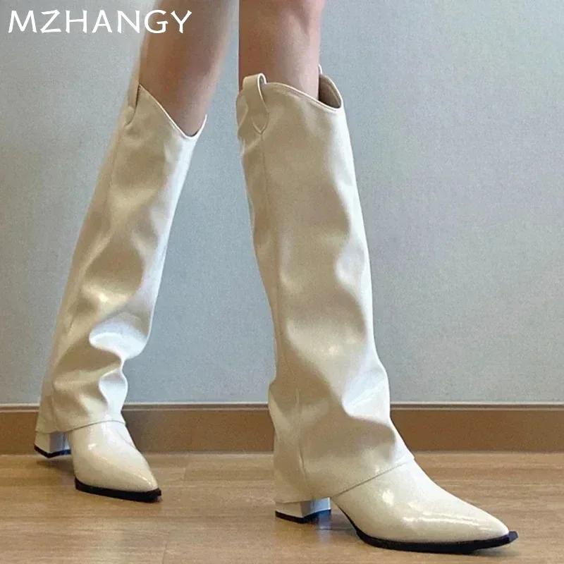 Модные высокие каблуки кожаные высокие сапоги с острым носком модная женская обувь 2025 года модные ботинки челси туфли-лодочки новые женские готические женские ботинки