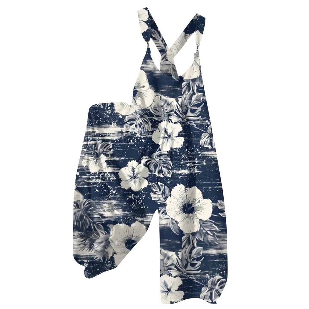 Women's Summer Overalls Floral Print Vintage Jumpsuit (Non-Adjustable Straps)