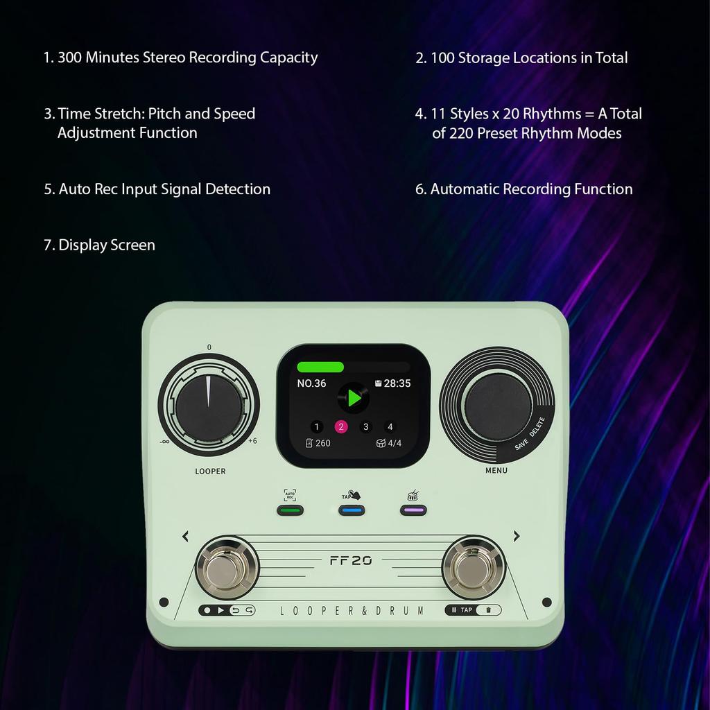 Generic Dual Pedal Controlled Drum Machine Looper Guitar Effect Pedal Stereo Recording 5 Hours 220 Rhythms Suitable for Electric Guitar Effect