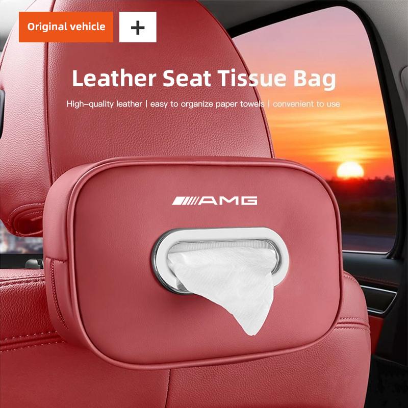 NRZV5 Leather Car Tissue Box Hanging Vehicle Napkin Boxs For Mercedes Benz AMG W203 W205 W206 W211 W220 W212 W201 W210 W108 W168 GLC