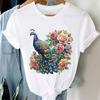 (Asian Size) Women Casual 90s Flower Trend Cute 90s Short Sleeve T Shirt Tee Top Clothing Fashion Print Lady Female Graphic T-shirts