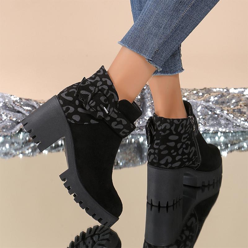Leopard High Heels Snow Ankle Boots Women Suede Platform Shoes Women 2024 Winter Fashion New Party Shoes Pumps Dress Femme Shoes
