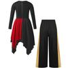 Girls Metallic Contrast Asymmetrical Hem Dress Wide Leg Pants Lyrical Praise Dance Costume Set