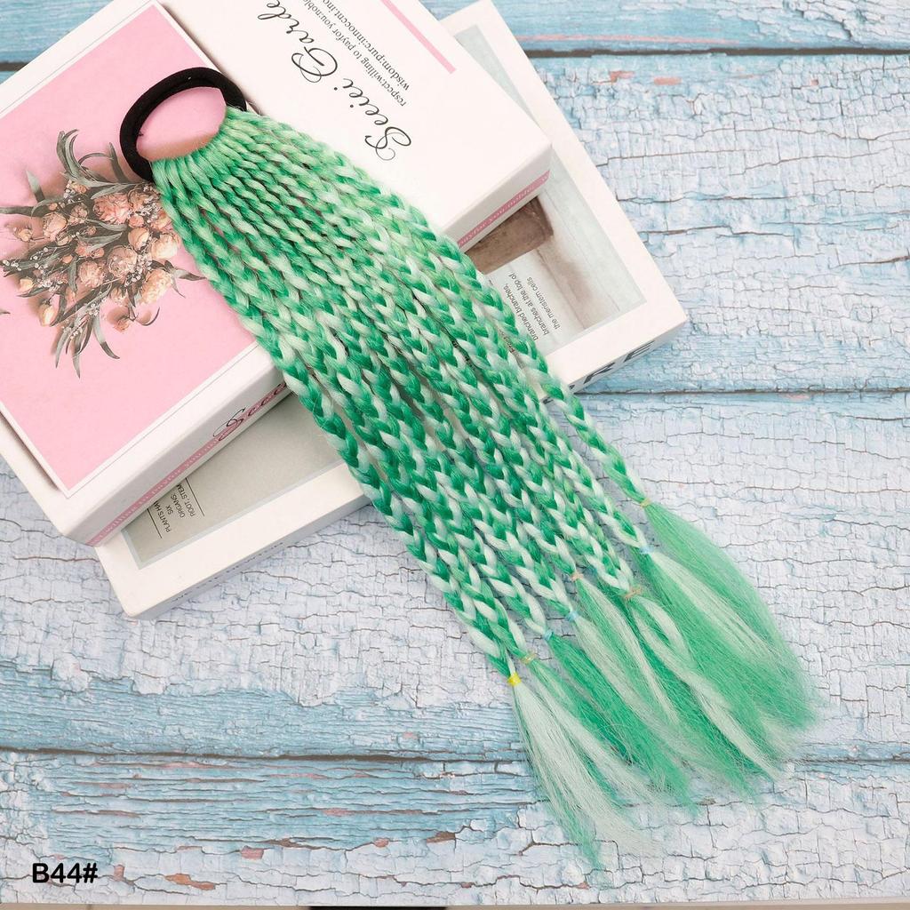 Резинка для волос Короткое Цветное Плетеное Наращивание Волос Хвост Радужный Разноцветный Синтетический Хвост для Девочек Ежедневное Вечернее Использование