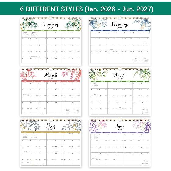 2026 Calendar - Wall Calendar 2026-2027, January 2026 - June 2027, 14.6" x 11.4", 2026 Calendar with Julian Date, Thick Paper, Twin-Wire Binding,