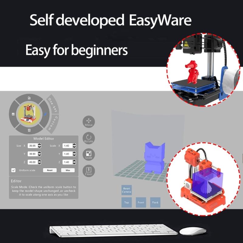 Миниатюрный FDM 3D-принтер для начинающих. Технология FDM. Размер печати 100x100x100 мм. Поддержка PLA-филаментов 1,75 мм. Сопло 0,4 мм.