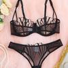 Z Cross-Border Ultra-Thin Lace Mesh Lingerie Set with Steel Ring