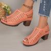 Fashion Thick Fish Mouth Sandals Women's Summer New Round Head Hollowed Out Breathable Women's High Heels