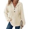 Женская модная толстовка с длинными рукавами, капюшоном, кулиской и V-образным вырезом на пуговицах, повседневный спортивный пуловер