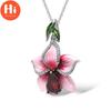 Привет изысканный эмаль персиковый цветок кулон в виде листьев ожерелье для женщин помолвка свадьба подарок ювелирные изделия