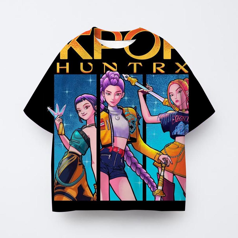Футболка Аниме Kpop Группа Охотников на Ведьм 3D Печать Детская Футболка Модная Повседневная Мультяшная Футболка Одежда для Девочек