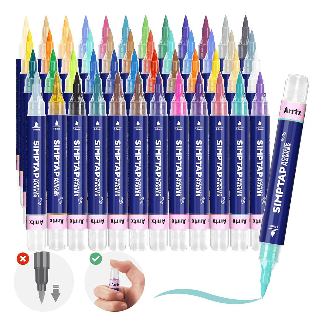 Arrtx Simptap 48 цветной акриловый маркер с верхним клапаном и кисточкой для дизайна, маркер для фото на водной основе, бумага, камень, стена, пластик, металл, стекло,