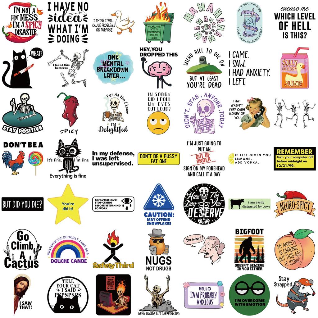 50PCS Funny Snarky Meme Stickers Cartoon Decals Decoration DIY Notebook Fridge Phone Bike Laptop Guitar Graffiti Kids Toys