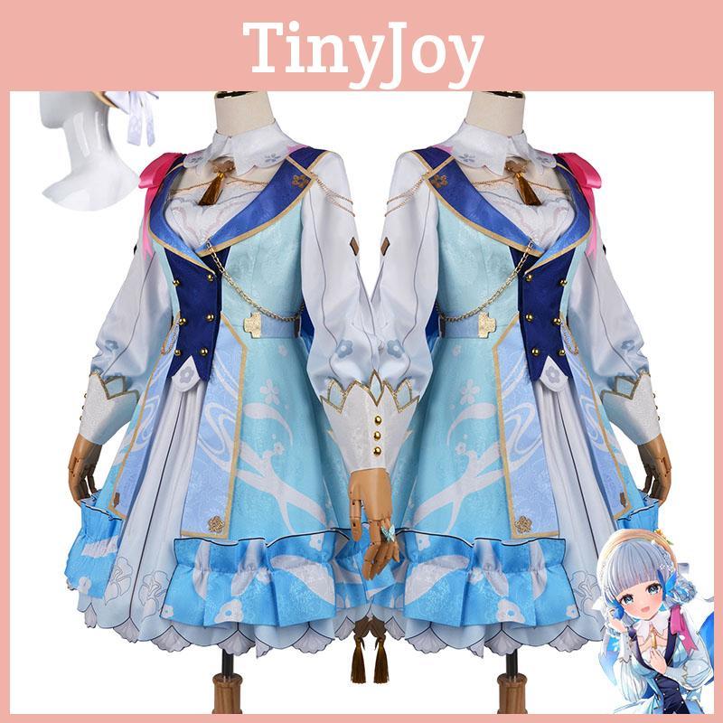 Genshin Impact Костюм для косплея Камисато Аяка Парик Цветочное платье Шляпа Хэллоуин