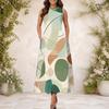 Women Plus Size Round Neck Sleeveless Geometric Printed A Line Long Dress With Side Pockets