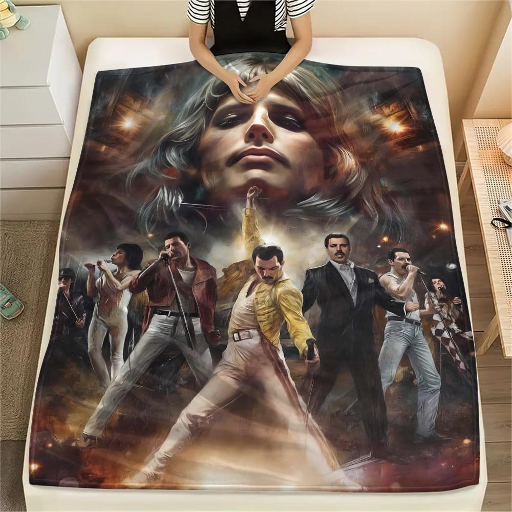 1Pc Queen Band Print Flannel Blanket, High quality Comfortable for All Seasons, Home Decor, Warmth and Comfort, Perfect for Christmas Gifts