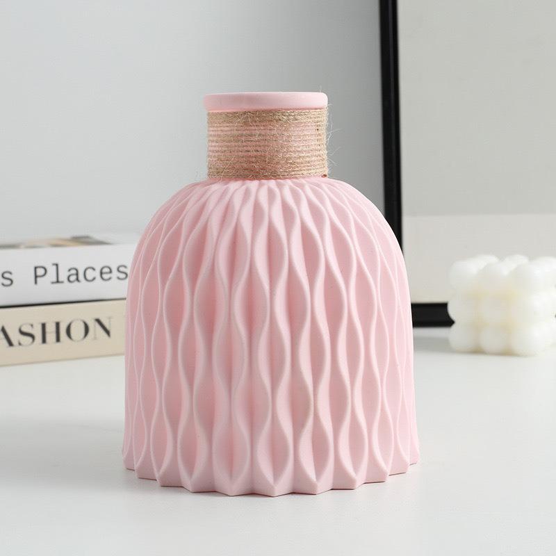 1PC Pineapple Pattern Twine Imitation Ceramic Plastic Vase Simple Water Wave Pattern Flower Arrangement Vase