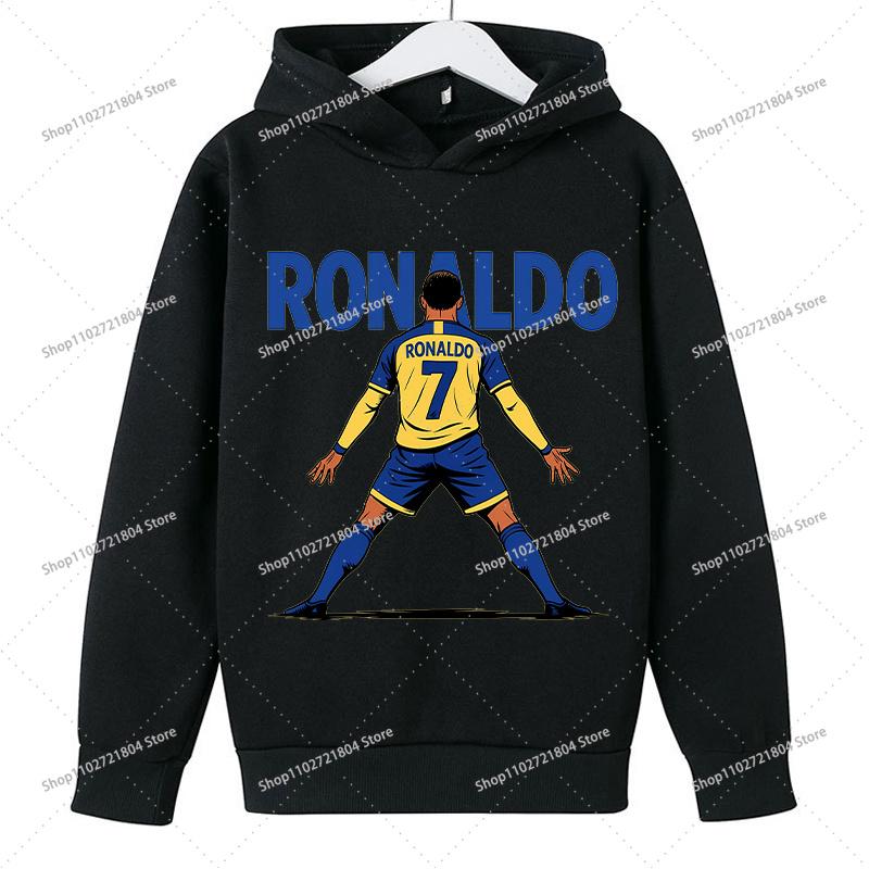 Худи с капюшоном Cristiano Ronaldo CR7 для детей Аниме Мультфильм Модная Толстовка Мальчики Девочки Осень Хип-Хоп Худи Детская одежда