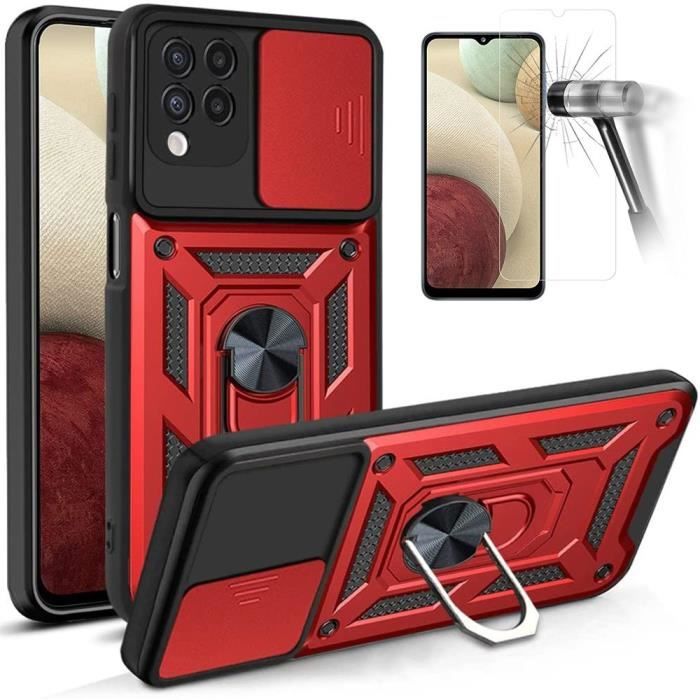 Coque et Verres Trempés - Booling - pour Samsung A12 - Rouge - Antichoc - Anti-Rayure
