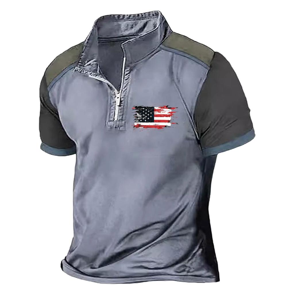 Летняя новинка для мужчин, повседневная рубашка с воротником-стойкой и короткими рукавами, подходящая по цвету, с полумолнией