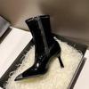 Autumn and Winter Footwear Plus Size Comfortable Patent Leather Booties High-heeled Stiletto Pointed Women's Boots