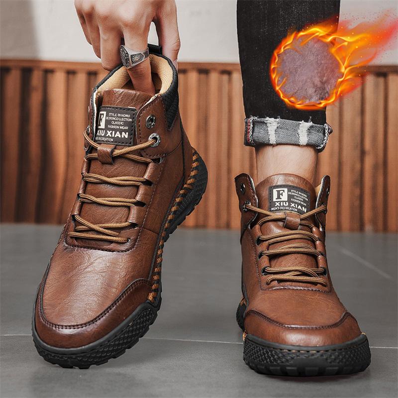 Men's Retro Leisure Shoes Autumn/ Winter Cow Split Leather Men Boots Comfortable Motorcycle Boots Winter Boots