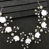 Bridal White Flower Headband Soft Ceramic Rose Headdress Pearls Hair Vine for Banquet Wedding Masquerade