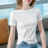 Футболка с короткими рукавами для женщин, летний новый стиль, женская одежда, стиль, одно плечо, хлопковая футболка, нестандартный дизайн, облегающий топ