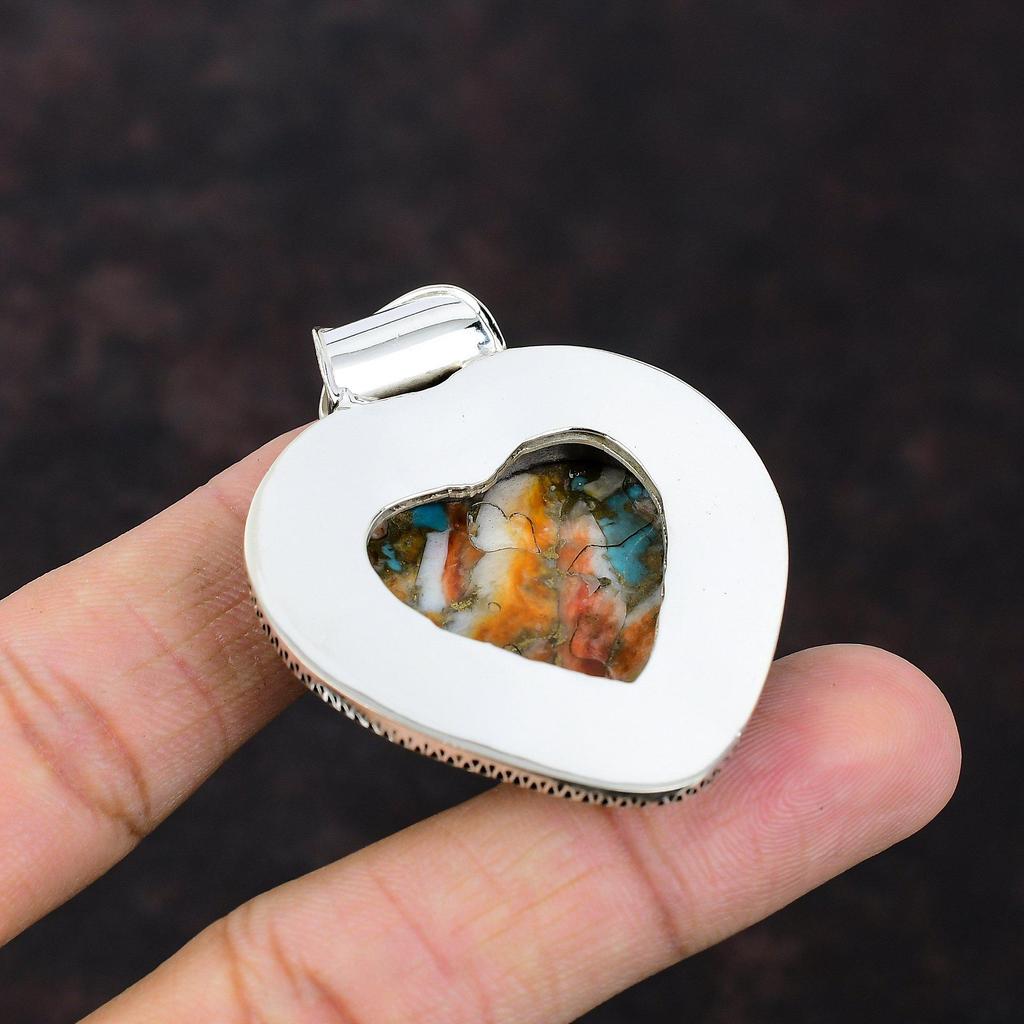 Колючая устрица, медный бирюзовый кулон, винтажный кулон ручной работы, подвеска из стерлингового серебра 925 пробы, кулон с драгоценным камнем, подарок на годовщину, элегантные ювелирные изделия