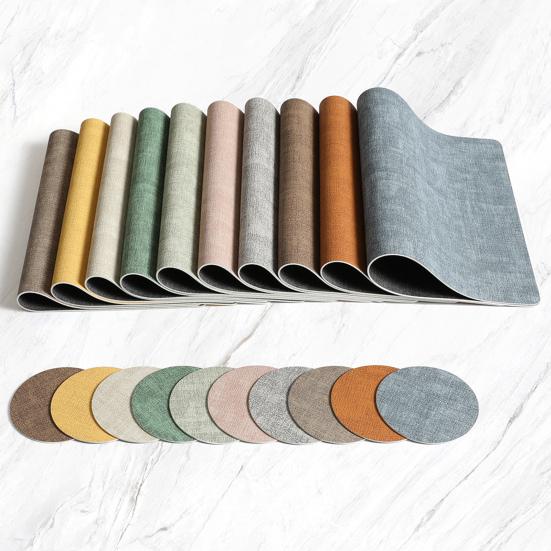 Dual Side Placemat Waterproof Faux Leather Coaster Placemat Solid Color Heat Insulation Pad for Dining Tables Countertops