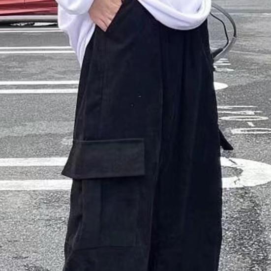 Мужские брюки-карго с широкими штанинами, прямые, с эластичной резинкой на талии, свободные, с несколькими карманами, однотонные, High Street, мягкие дышащие, мужские длинные брюки полной длины