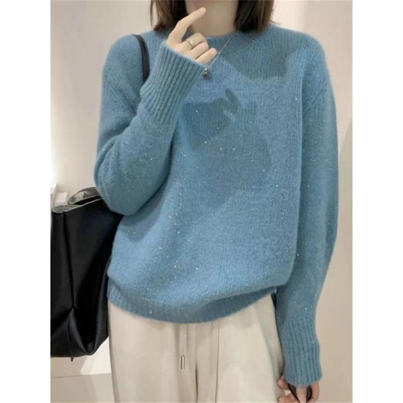 YYFS Women's Fashion Casual Fall Winter Solid Color Print Long Sleeve O-Neck Sweaters