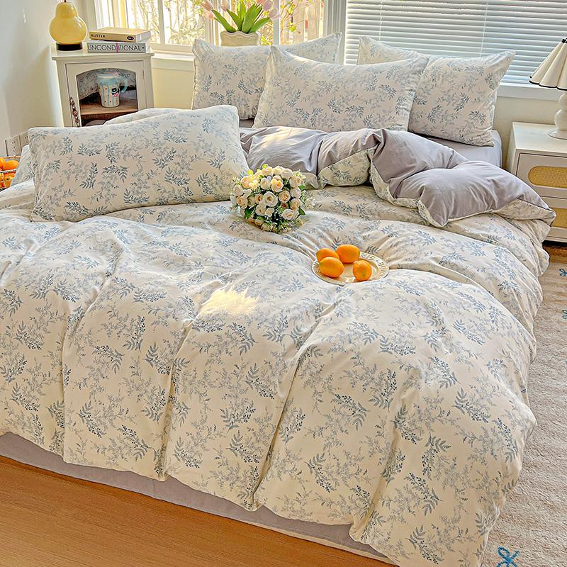American Country Floral Printed Duvet Cover Set Soft Breathable Double Bedding for Spring Summer Quilt Cover Set with Flat Sheet