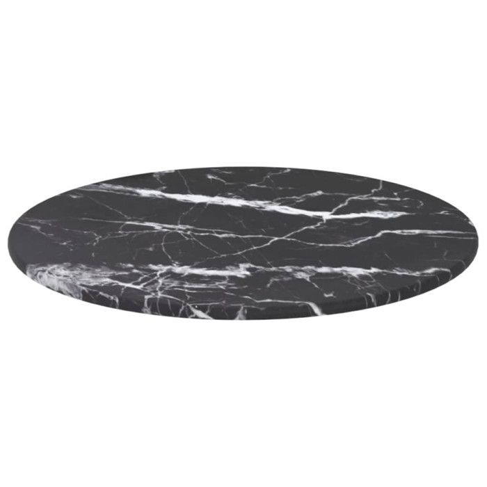 VidaXL Table Top Black Ø30x0.8 Cm Tempered Glass with Marble Design