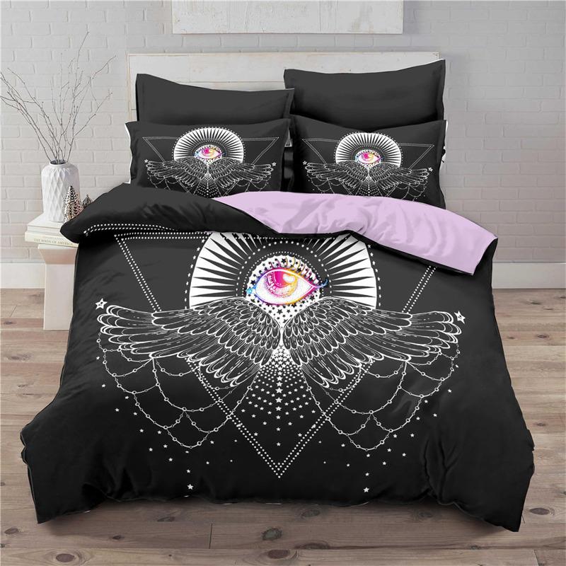 3D Geometric Bedding Set Bohemian Style Sun Eye Star Floral Wing Abstract Pattern Print Duvet Cover Microfiber King Quilt Cover