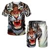 The Tiger 3D Printed T-Shirt/Suit Summer Short Sleeved O-Neck Men's Beach Pants 2 Pcs Set Couple Sportswear Swimming Shorts