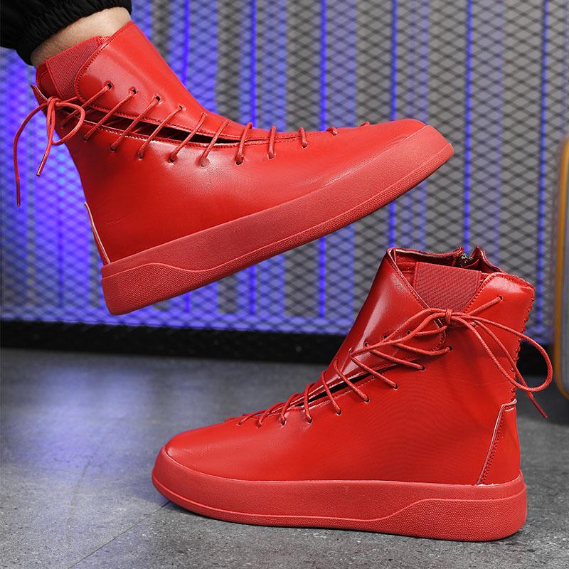 Fashion Luxury Men's Beige High Top Sneakers Leather Casual Sneakers Men Flat Designer Shoes Breathable Hip Hop Sport Shoes Man