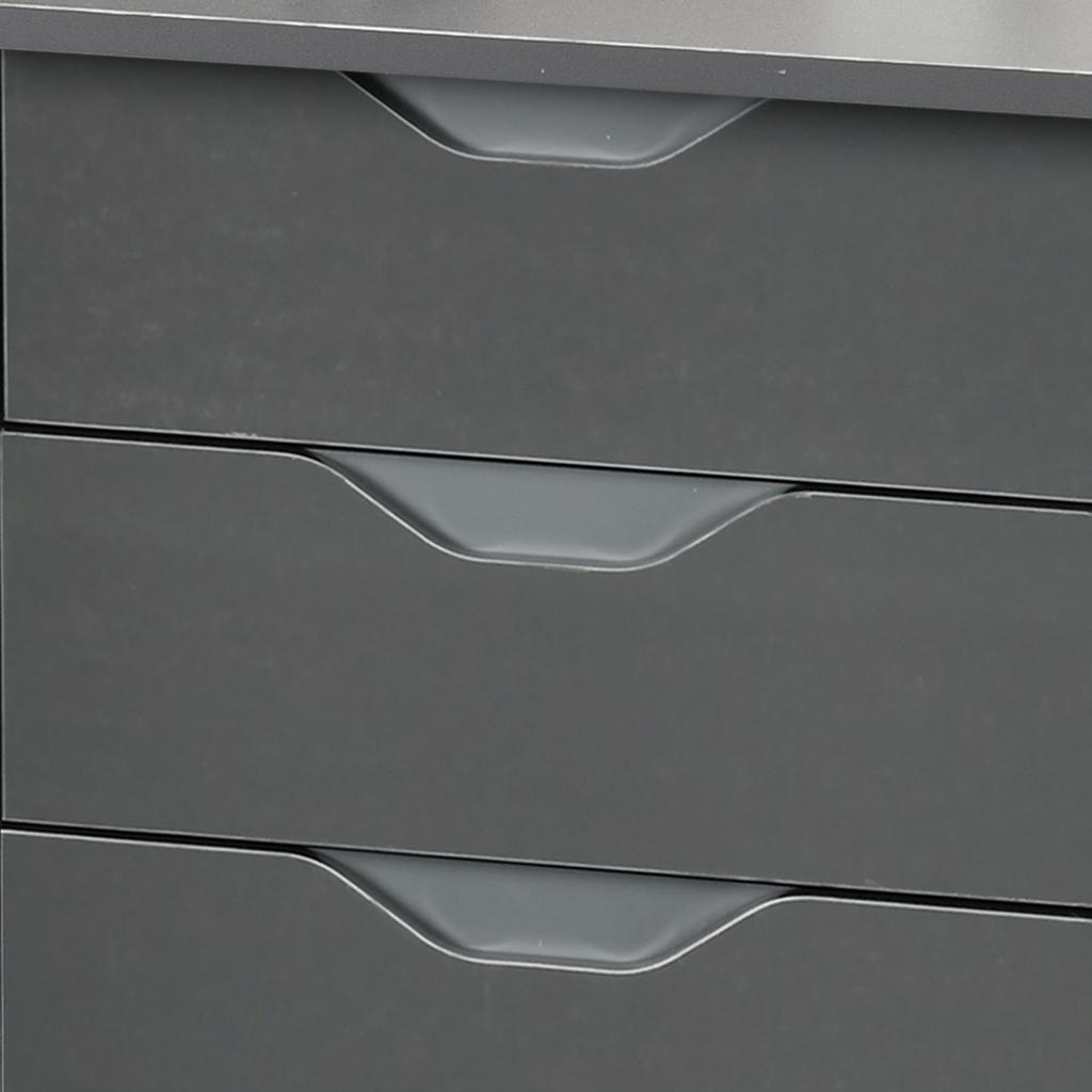 Computer Desk with Drawers, High Gloss Home Office Desk with Storage Cabinet, Study Workstation, 120 x 60cm, Grey