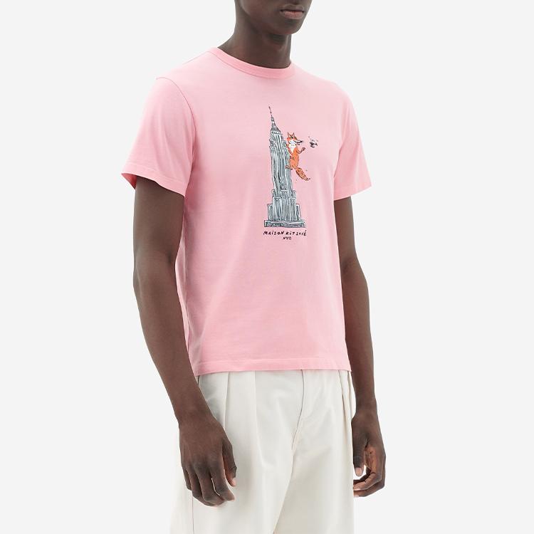 Maison Kitsune SS22 Afternoon Fox Capsule Collection Pattern Printed Short Sleeve T-Shirt Unisex T-Shirts Pink IU00163KJ0008-P619