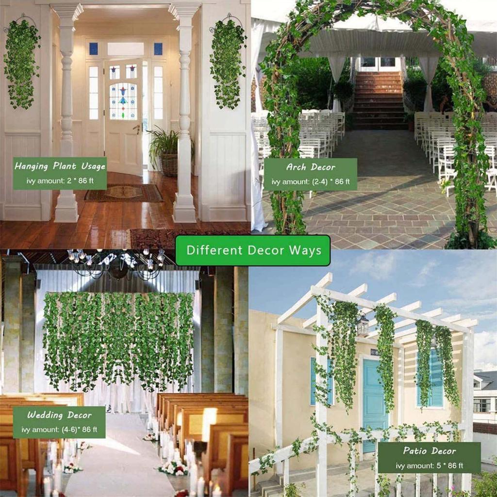 24 Strands 86 FT Artificial Lvy Leaf Vine Garland Fake Foliage Hanging Plants