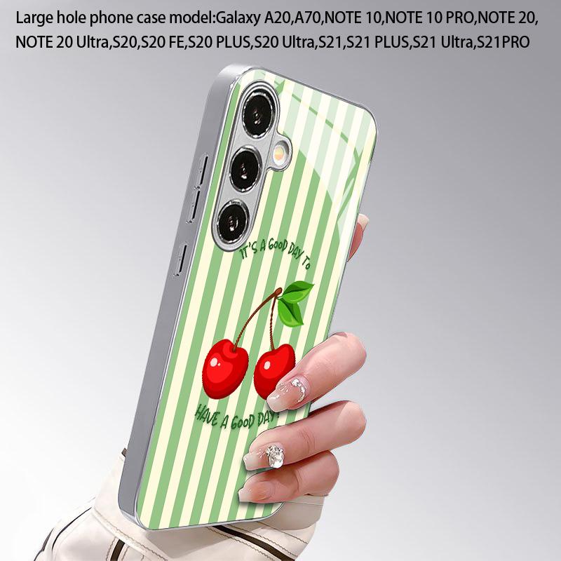 Чехол-бампер 2D с узором «Вишневая полоска» для Samsung S26 S25 S24 S23 S22 S21 S20 A56 A36 A16 - Гальваническое стекло, Защитная крышка