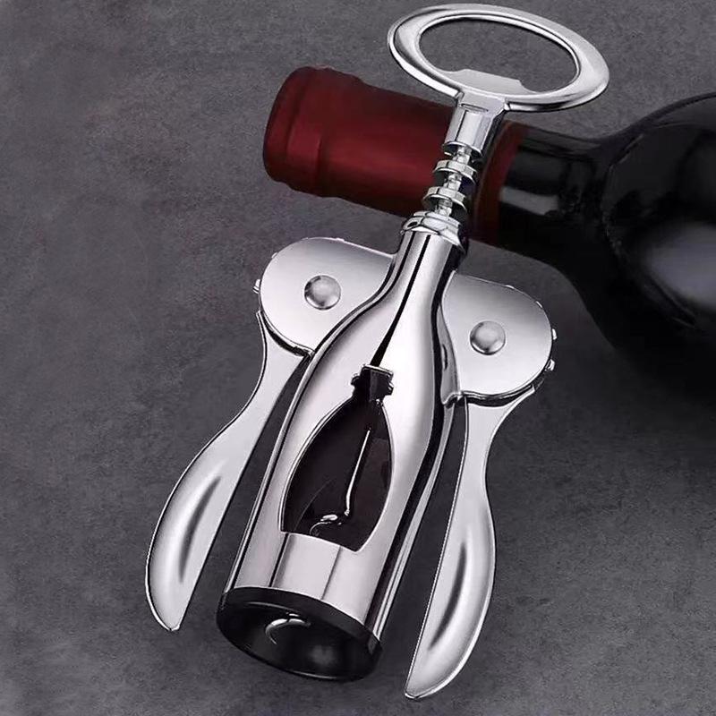 Two Wing Lever Corkscrew Labor Saving Wine Opener Soft Silicone Grip Stainless Steel Spiral Portable Wine Bottle Opening Tool 6