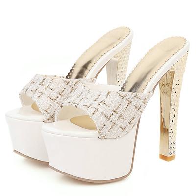 Сексуальные тапочки, женская летняя обувь, уличные туфли на высоком каблуке, шлепанцы на платформе, женские роскошные дизайнерские черно-белые сандалии, женские, большого размера