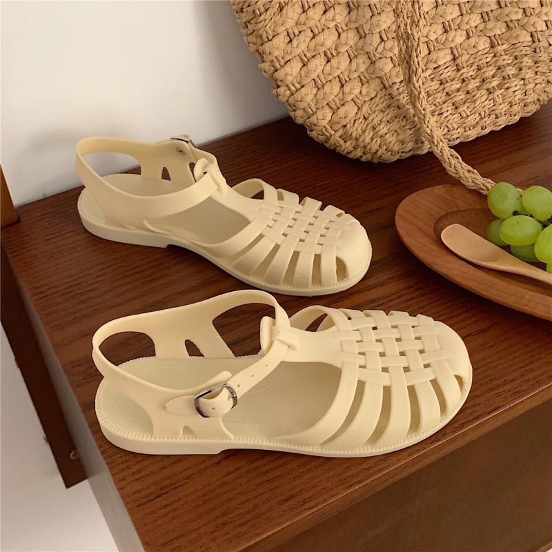 Fashion Women Rome Sandals Cut-out Gladiator Style Summer Shoes Soft PVC Peep Toe Girls Student Street Outdoor Sandals