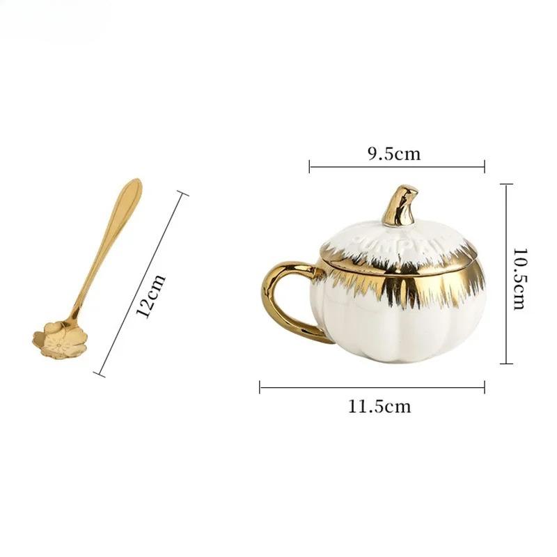 Creative Ceramic Pumpkin Cup with Lid Large Capacity Coffee Cup Latte Cup Breakfast Cups Home Couple Cups Water Cups Drink Ware