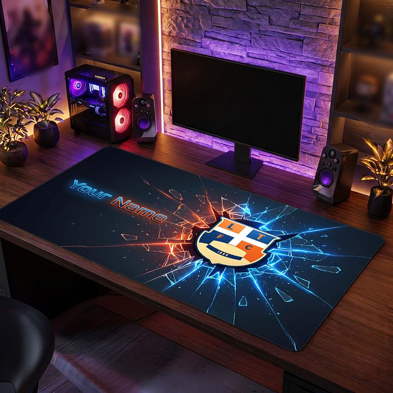 Luton Town Custom Large Mouse Pad, Personalized Name Text Print, Football Logo Non‑Slip Desk Mat Gaming Gift