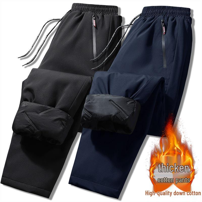 Мужские ветрозащитные теплые плюшевые хлопковые брюки на осень и зиму
