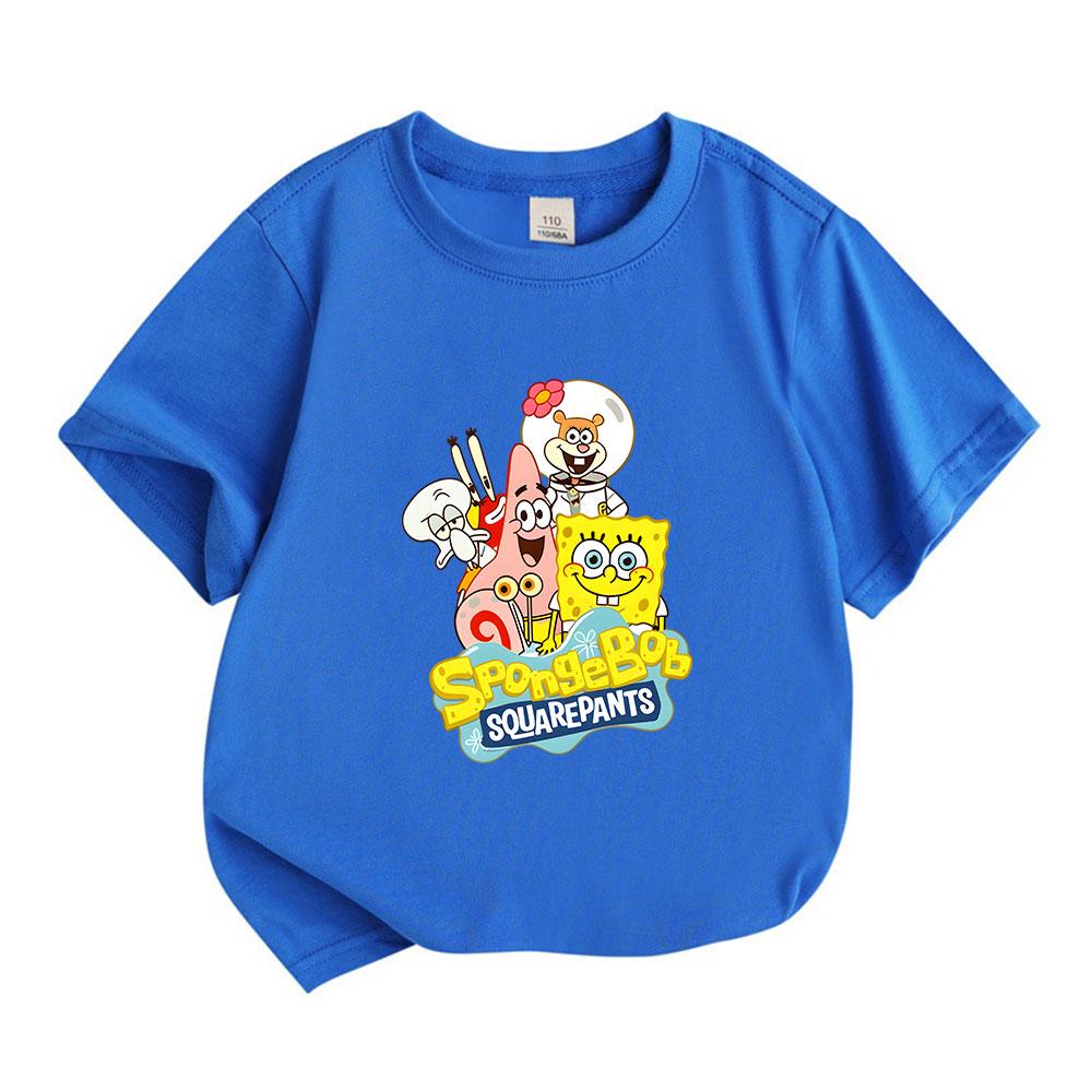 Kids Boys Girls 100% Cotton O-Neck Short Sleeve T-Shirt, Cute Cartoon Ocean Character Printed Casual Soft Breathable Tee for Daily Wear Summer Home Ou