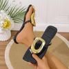Fashion New Women Slippers Open-toe Square Toe Flip-flops Solid Color Slippers Beach Clip-toe Flat Metal Buckle Sandals Slides Women