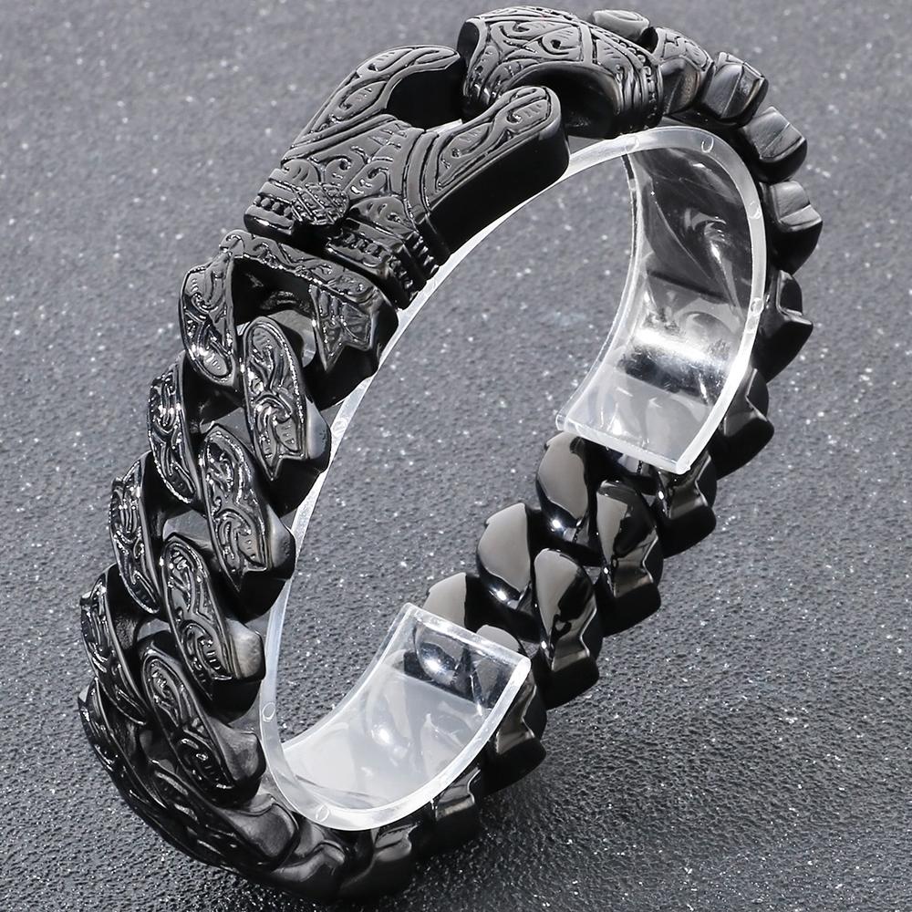 Крутой тяжелый браслет из цельной нержавеющей стали для мужчин, массивный, ширина 20 мм, тотемный стиль, цепочка, велосипедные браслеты, мужские, 4 цвета в наличии